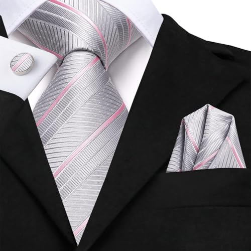 Dubulle Extra Long 63" Tie for Men with Pocket Square Cufflinks Big and Tall Necktie Set