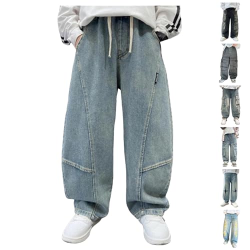 Boys Baggy Jeans Casual Straight Wide Leg Denim Pants Elastic Waist Loose Y2k Cargo Pant Fashion Fall Trousers Streetwear
