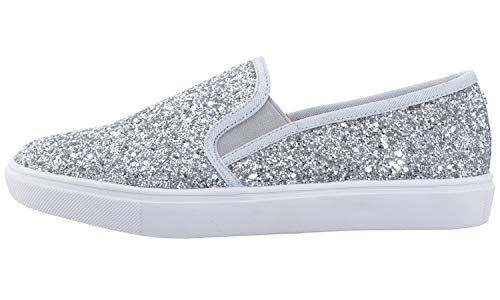 Feversole Women's Fashion Slip-On Sneaker Casual Flat Loafers Silver Pure Size 8.5 M Us #TOP4