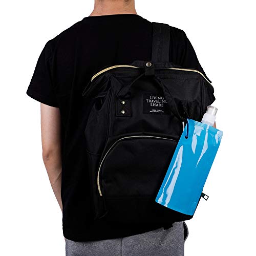 Mytobang Botella de agua portátil, 580 ml, plegable, bolsa de agua a prueba de fugas, bolsa de almacenamiento de agua, utilizada para ciclismo, senderismo, camping, azul