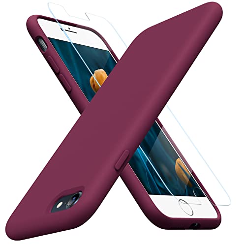 Image of Miracase Ultra Slim Designed for iPhone SE Case 2022(3rd Gen) /iPhone SE 2020 Case(2nd Gen) /iPhone 7 Case /iPhone 8 Case with Screen Protector, Multi-Color Silicone Shockproof Phone Case(Wine Red)