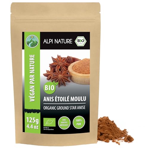 Alpi Nature Badiane Anis Étoilé BIO Moulue 125g, Poudre de Gousses de Badiane Moulues pour la Cuisine