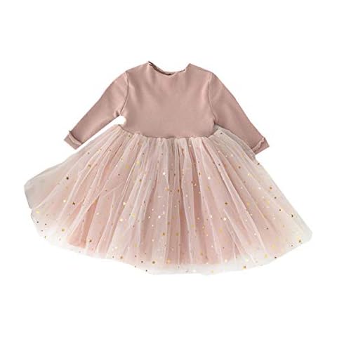 Infant Toddler Baby Girl Spring Fall Clothes Knit Long Sleeve Tutu Dress Fluffy Stars Tulle Dress Princess Dress (Pink, 18-24 Months) Cover