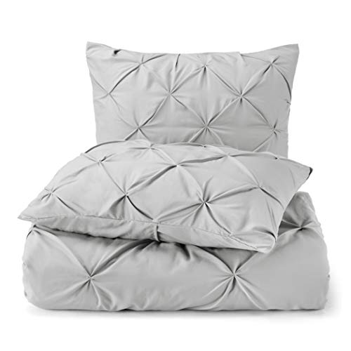 Image of Nestl King Comforter Set Pinch Pleat Comforter, Bedding Comforter Sets, Comforter Set for King Bed, Pintuck Comforter Set King /Cal King Size, Down Comforter with 2 Pillow Shams, 3-Piece - Silver Gray