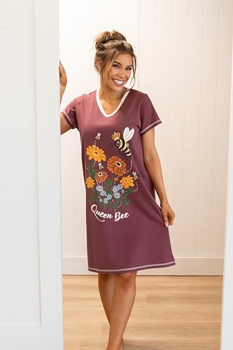 Image of Lazy One Women's Novelty Nightshirt - Funny Cotton Nightgown, Cute V-neck Sleep Shirts, Women's Sleepwear