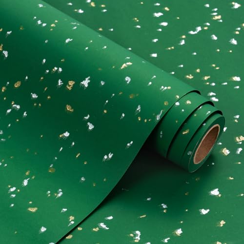 WRAPAHOLIC Green Wrapping Paper Roll - Mini Roll - 17 Inch x 16.5 Feet - Gold Green Christmas Wrapping Paper with Silky Touch Perfect for Christmas, Birthday, Holiday, Wedding, Baby Shower