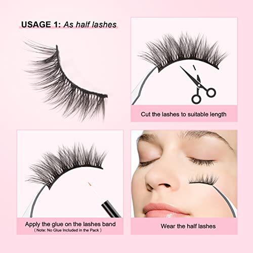 Glowing Win Half Lashes Wispy Cat Eye Lashes False Eyelashes Natural Look 10 works Corner Lashes Handmade Soft 3/4 lashes Fake Lashes Strip Lashes Reusable Fluffy Faux Mink Lashes - Image 3