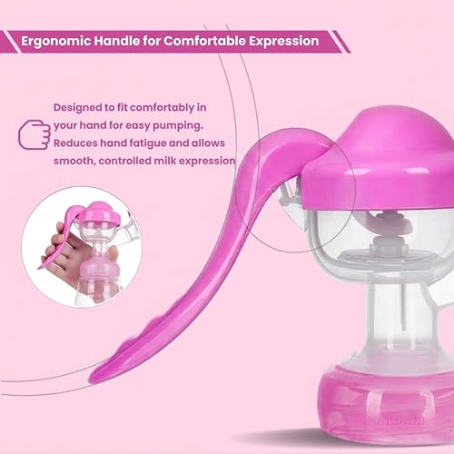 Image of ARDAKI Breast Pump for Feeding Mothers, 3 Level Suction Adjustment, Flexible Silicone Massage Cushion & Ergonomic Handle for Easy & Painless Breast Milk Expression, Manual Breast Pump, BPA Free (PINK)