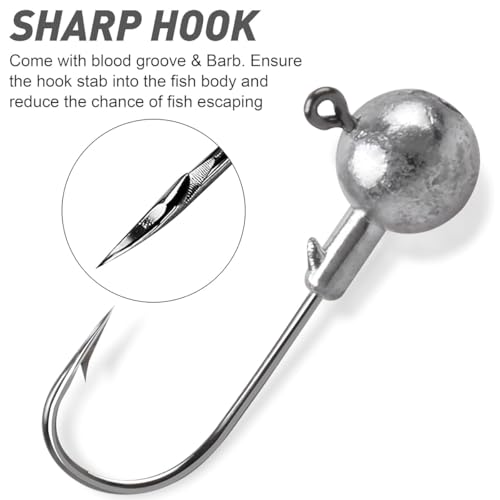 Fishing Set 49 Stück/7 Größen Scharf Jigköpfe Angelhaken,Fishing Jigköpfe Set, Für Gummifische Zander Angelzubehör,Rote Würmer zum Angelzubehör,1g/2g/3.5g/5g/7g/10g/14g