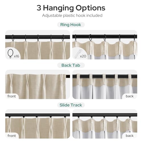 HOMEIDEAS Sand Beige Pinch Pleated Curtains 100% Blackout,Linen Blend Luxury Thermal Insulated with Adjustable Hooks, for Living Room Bedroom Modern Farmhouse Decor, 40" Wx96 L 2 Panels by HOMEIDEAS - Image 5