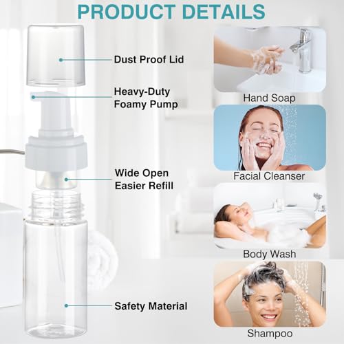 Boenoea Plastic Foam Pump Bottle, 4oz/120ml Foam Bottles Dispenser BPA Free Empty Refillable Container for Hand Soap, Shampoo - Pack of 2 Clear4