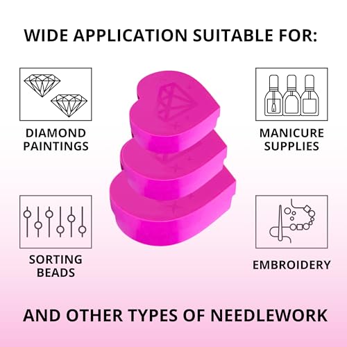 6PCS Pink Heart Diamond Sorting Trays — Diamond Painting Bead Sorting Trays Art Organizer for DIY Craft Rhinestone Plate Small Plastic Boxes Rose Cross Nail Dotting Tools Heart Shape