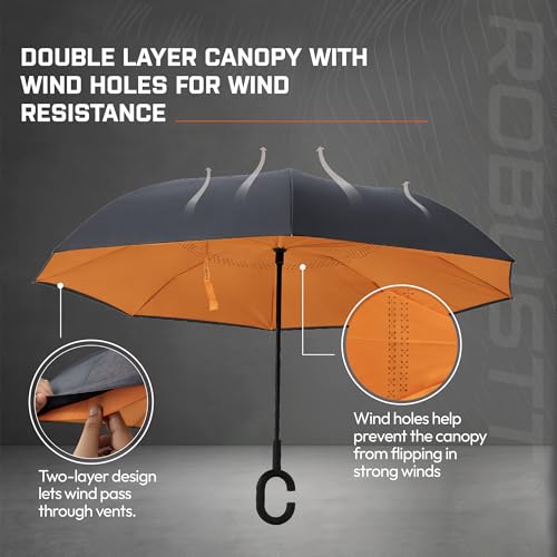 Image of Robustt 48 inch Reversible Big Size Umbrella for Rain| Manual Open /Close | Windproof Double Layer Fabric with Air Vents | C Hook Handle | Reverse Folding Umbrella for Easy Car Use