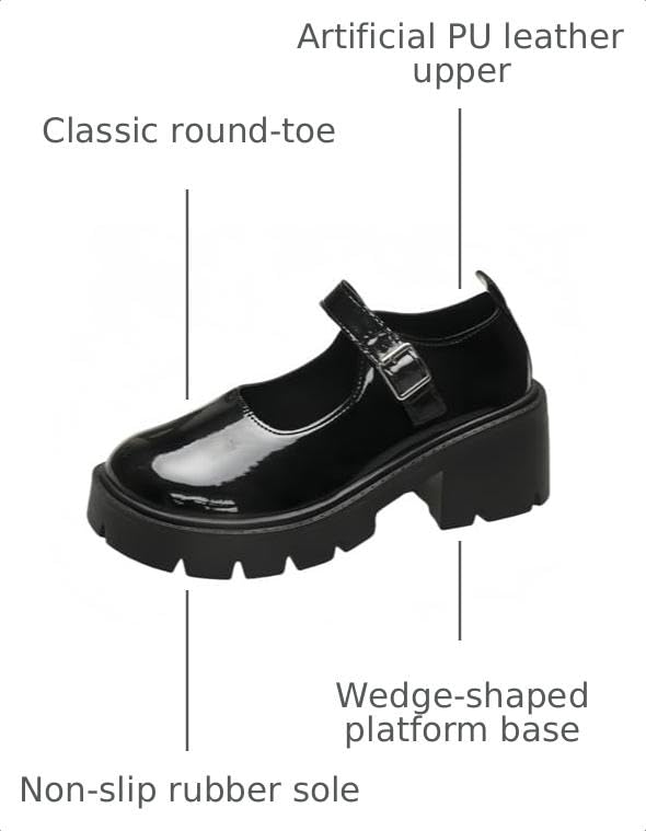 Image of Women's Platform Mary Janes Heart Cat Buckle Rivets Ankle Lolita Gothic Princess Platform Pumps Patent Leather Thorn Vintage Traditional Embroidery Upper Dress Shoes