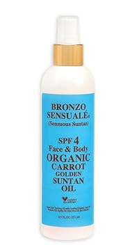 Tanning Oil with SPF 4 Sunscreen Protection Organic & Botanical Ingredients for Safe, Glowing Tan, Fast-Absorbing Carrot Suntan Oil for All Skin Types, by Bronzo Sensuale 8.5 Fl. Oz.