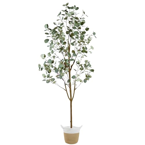 Warmplants Artificial Eucalyptus Tree, 6ft Tall Fake Eucalyptus Plant with Basket for Indoor Outdoor, 72'' Silk Leaves Faux Tree for Home Office Livingroom Floor Décor