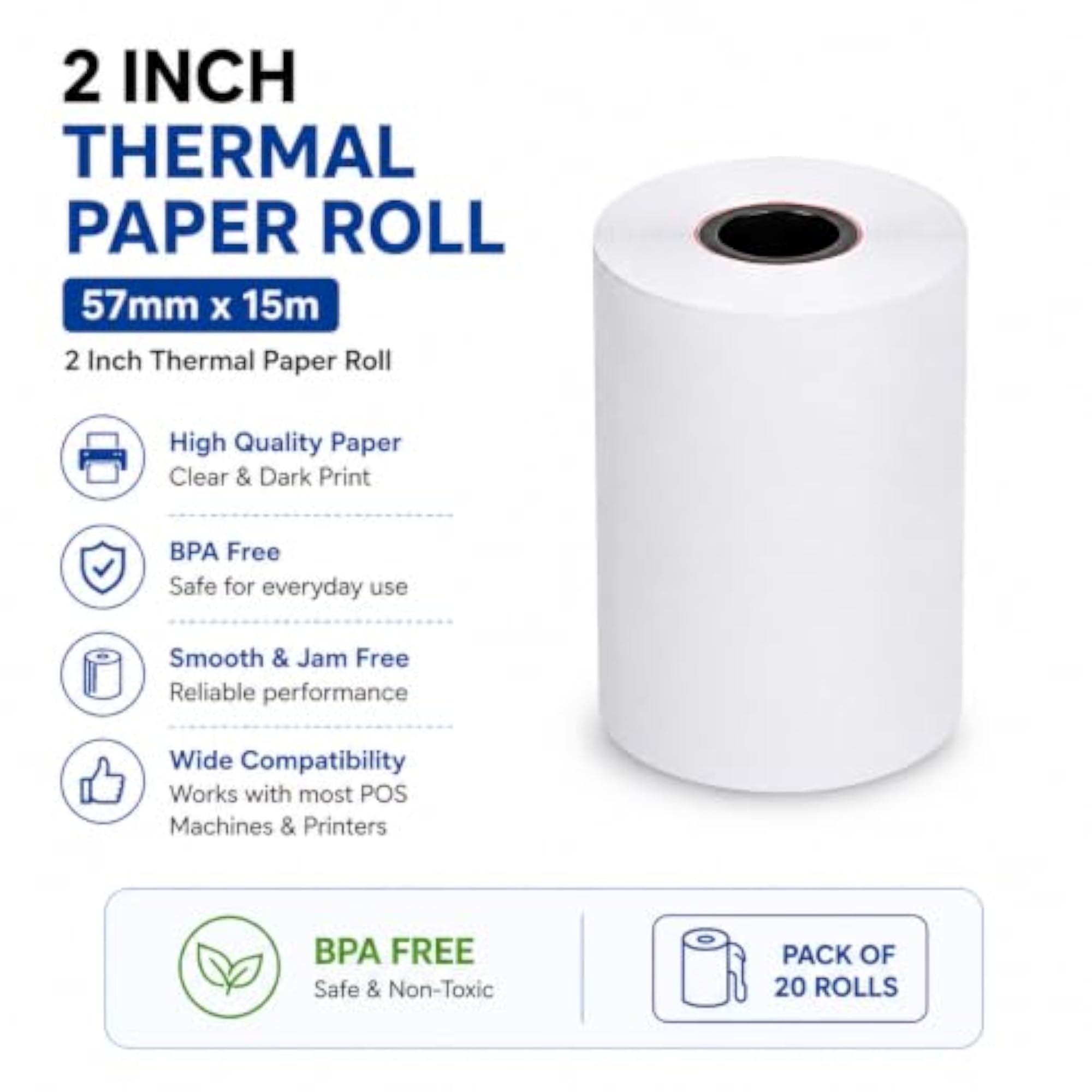 POS Thermal Paper Roll 57mm x 15m, Pack of 20