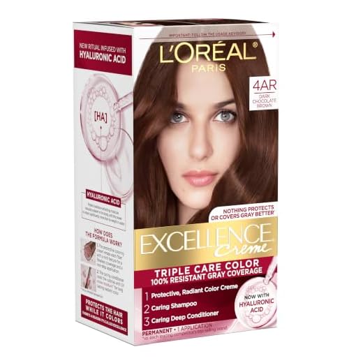 L'Oreal Paris Excellence Creme Permanent Triple Care Hair Color, 4AR Dark Chocolate Brown, Gray Coverage For Up to 8 Weeks, All Hair Types, Pack of 1