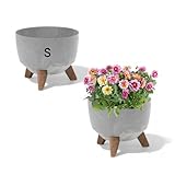 Blumentopf mit Füßen aus Kunststoff, Schale Rund Betonmuster (Grau, S-24cm)