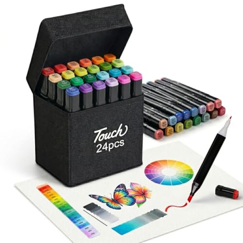 Kit Touch 24 Canetas Coloridas Hidrográficas Ponta Dupla Sortidas Estojo Material Escolar Arte Infantil e Adulto Desenho Profissional Marcador Permanente Horas sem Tela (INMETRO)