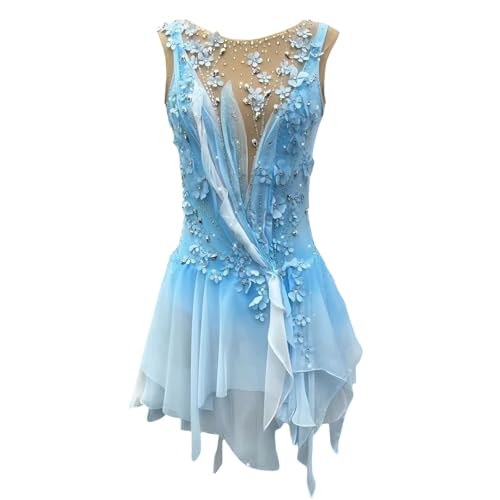 Girl's Sleeveless Figure Skating Dresses with Flower Decoration, Women's Ice Skating Dress for Competition(3X-Large)