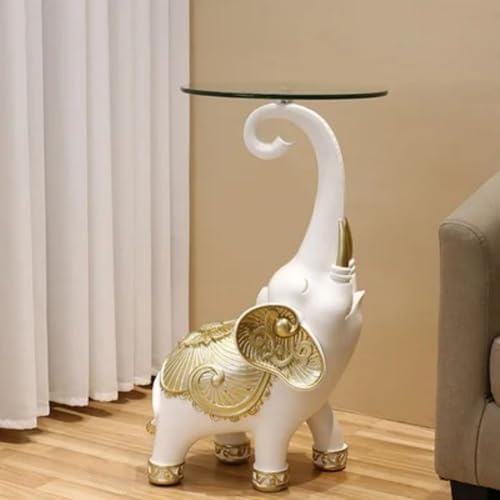 homary White Elephant Statue Side Table – Modern Gold Resin