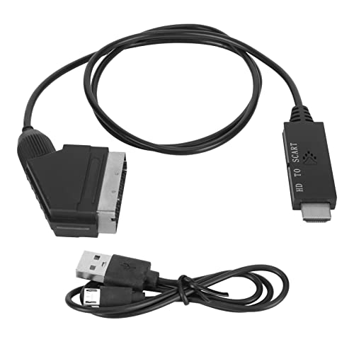 ADMYTHGB Cable convertidor de interfaz multimedia HD a euroconector, adaptador HD a euroconector con tecla de modo, convierte vídeo HDMI a señal PAL NTSC SCART para grabadora de DVD, VCR, TV
