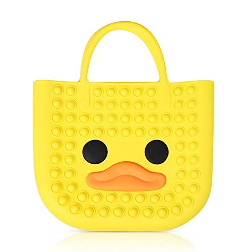 Multitrust Push Pop Bubble Fidget Handbags for Women, Shoulder Bag Simple Sensory Silicone Pop Fidget Toy, Silicone Tote Bag Stress Relief Sensory Toy (Duck Yellow)