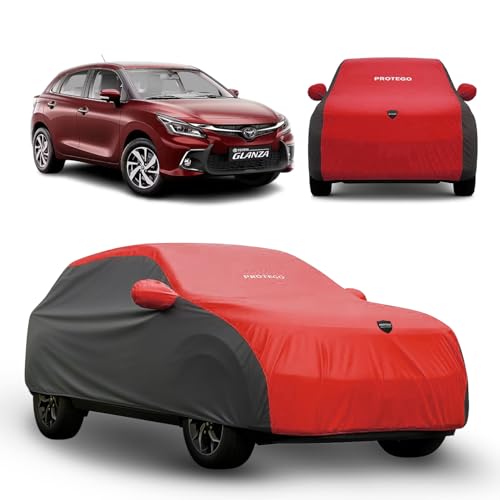 Image of PROTEGO Prime Series India's 1st Anti-Tear Car Cover for Toyota Glanza | Heavy-Duty, Custom Fit, All Weather Protection | 100% Waterproof, Windproof & Hail Resistant | 2-Year Warranty | Red + Black