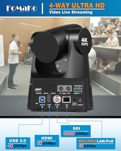 Image of FoMaKo 4K 60fps NDI PTZ Camera Bundle, Supports NDI HX3 4K 60fps Output, 20x Optical Zoom, Gen 3 AI Auto-Tracking, 3G-SDI /HDMI /NDI /USB /PoE, for Church Worship & Live Studio,K600N x2+KC608, BK202