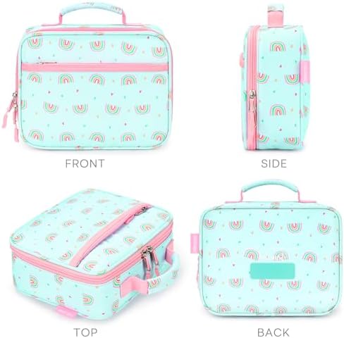 mibasies Kids Lunch Bag for Girls,Toddler Lunch Box Insulated and Reusable Lunch Bag,Rainbow Mint Green