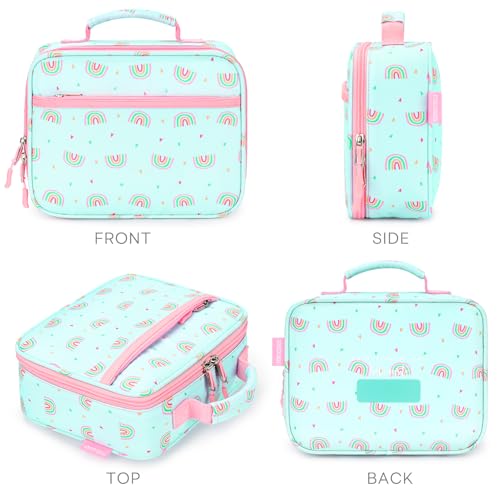mibasies Kids Lunch Bag for Girls,Toddler Lunch Box Insulated and Reusable Lunch Bag,Rainbow Mint Green