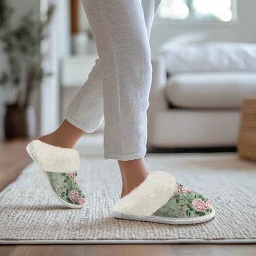 Women's Fuzzy Slippers Warm Memory Foam House Slippers Closed Toe Non-slip Comfy Indoor House Shoes4