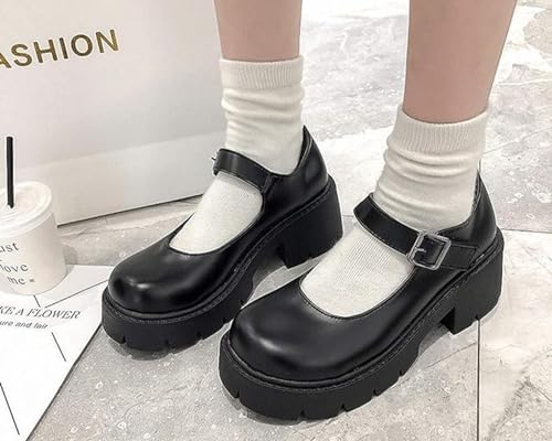 Sapatos Femininos Ulalaza Plataforma Mary Janes Sweet Toe Tornozelo Lolita Gótico Sapatos Sapatos Sa