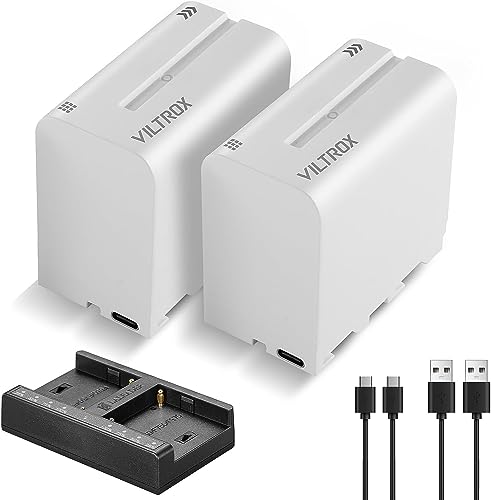 VILTROX NP-F970 Battery 2-Pack and Wall Charger for Sony NP F530 F550 F970 F960 F770 F750 F330 TR516 TR716 TR818 TR910 TR917 Camera, Godox Neewer LED Video Light and More (USB Type-C Input Port)