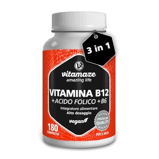 Vitamina B12 1000 mcg + 375 mcg Acido Folico + Vitamina B6 ad alto Dosaggio (6 mesi di trattamento) 180 Compresse Vegan, Qualità Tedesca. Vitamaze®