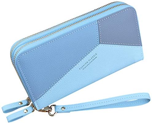 Ladies Purse Wallet with Double Zipper Coin Purse PU Leather Phone Wallet for Women Large Capacity Long Clutch Wallet with Multiple Card Slots Wristlet Wallet (Black1)