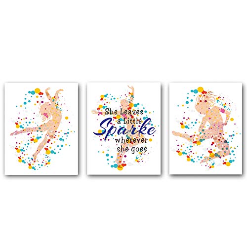 Set of 3 Inspirational Lettering Quote Wall Art Printï¼Watercolor Poster with Dancing Girl , Ballerina Wall Art Canvas for Girl Bedroom Women Room Home Decor.Gift.(Unframed,8âX10âinches)