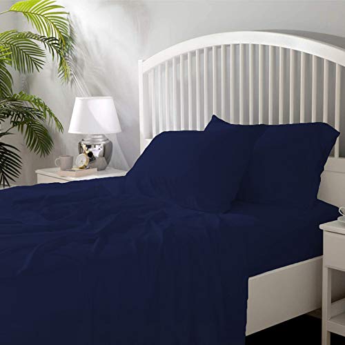 Image of YRM Bedding's - Egyptian Cotton Bedsheet 400-TC Premium Hotel Quality 1 Bedsheet (90x100) + 2 Pillow Covers (18x28) - (Double Bed, Navy Blue Color)
