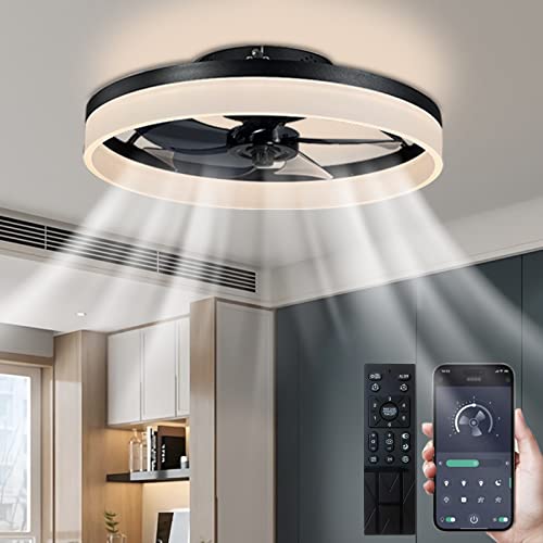 Ventilateur Plafond 50cm Avec Lumière LED – Profil Bas, Télécommande + Appli, 6 Vitesses, Silencieux, Mode Été/Hiver, Noir Moderne