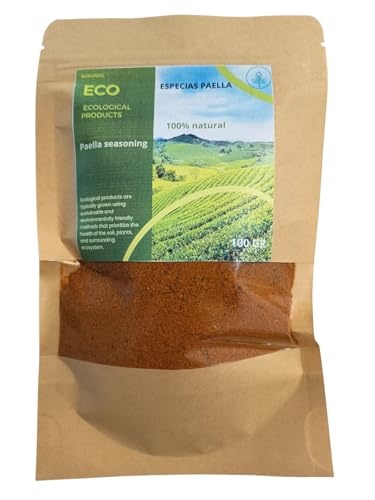 Especias Paella, condimento paella, mezcla especias, sazón arroz, azafrán natural, infusión paella, hierbas mediterráneas, té especiado, sabor intenso, toque español.