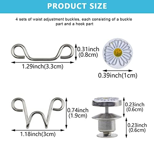 Image of SANNIDHI 4 Pcs Adjustable Waist Buckle, Pearl Daisy Pins for Jeans | Pin to Adjust Pant Waist, Helps Fit Loose Pants, Pearl Detail, Four Detachable Pieces, Daily Wear