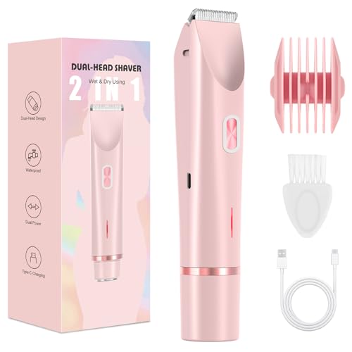Image of Bikini Trimmer Women Electric Razors Dual Head, Pubic Body Hair Trimmer Electric Shaver for Face, Legs, Arm, Rechargeable Lady Shaver Waterproof, Summer Grooming Kit