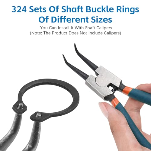 324 Stück Sicherungsringe Set，Sprengring Metall C-Clip，C-Clips Sicherungsring Unterlegscheiben，Öffnungskarte C2-C12 & Satz Wellensicherungsringe C5-C16，für Befestigen Lagern Zahnrädern Riemenscheiben