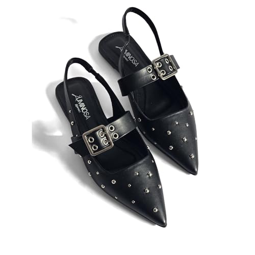 LUMINOSA Women’s Pointed-Toe Slingback Flats with Adjustable Strap