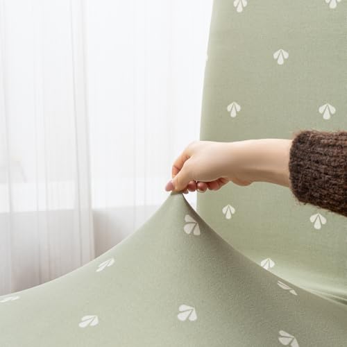 Image of House of Quirk Elastic Chair Cover Stretch Removable Washable Short Dining Chair Cover Protector Seat Slipcover (Pack of 6, Neem Buti)