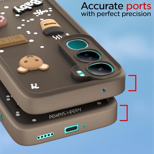 Image of Outlouders Back Cover for Vivo Y300 5G / Vivo V40 Lite 5G | Cute Fun Cartoon 3D Bear Silicone | Full Body Protection Bumper Case (Brown)