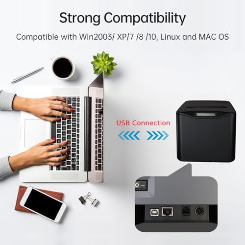 Bisofice Quittungsdrucker 80mm Thermodrucker Bondrucker mit USB+LAN, 220mm/s Thermodirektdrucker mit ESC/POS-Befehl für Restaurants, Supermärkte, Handel