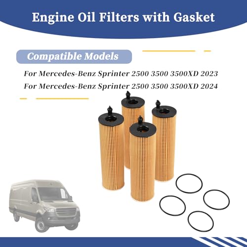 Image of A6541801100 4Pcs Engine Oil Filters with Gasket Compatible with Mercedes-Benz Sprinter 2500 3500 3500XD 2023 2024,Replace 6541801100