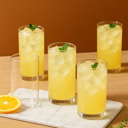 Image of Amazon Brand - Solimo Borosilicate Glass Tumbler - Durable, Toxin-Free, Dishwasher & Microwave Safe, 350ML, Pack of 6
